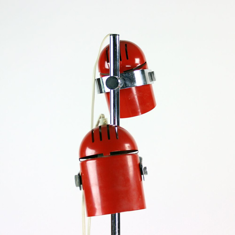 Vintage Floor Lamp Combi Lux In Red Metal & Chrome By Stanislav Indra Czechoslovakia 1970s