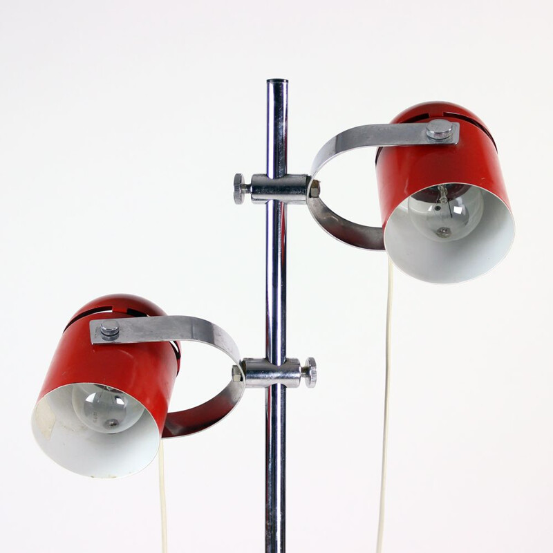 Vintage Floor Lamp Combi Lux In Red Metal & Chrome By Stanislav Indra Czechoslovakia 1970s