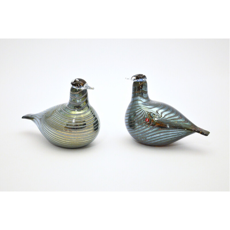 Pair of vintage sculptures Alli, birds in glass by Oiva Toikka 1981