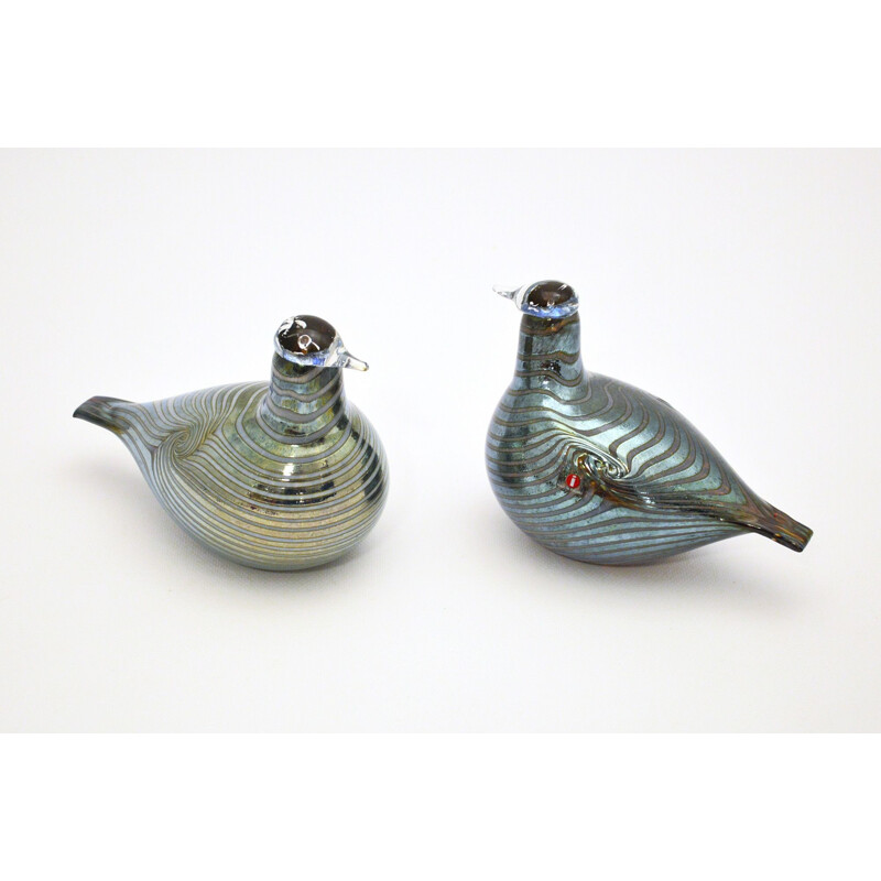 Pair of vintage sculptures Alli, birds in glass by Oiva Toikka 1981