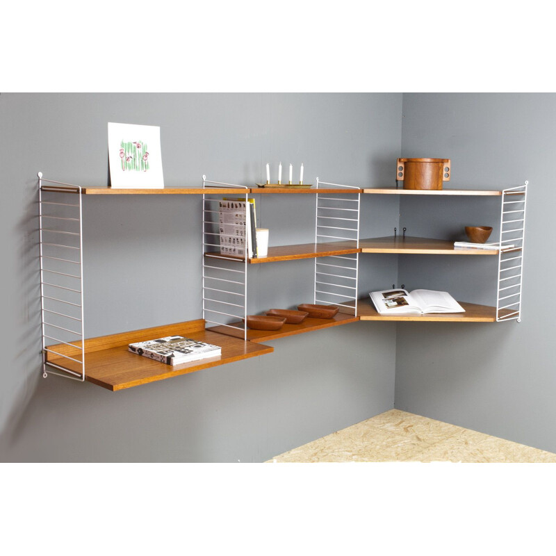 Teak modular vintage corner shelf by Nils Strinning 1960