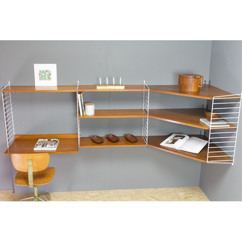 Teak modular vintage corner shelf by Nils Strinning 1960