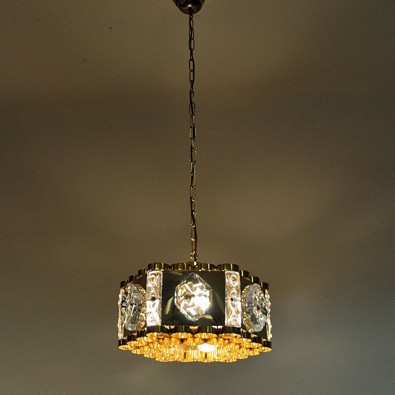 Vintage brass and glass pendant lamp by As Metall, Norway 1970