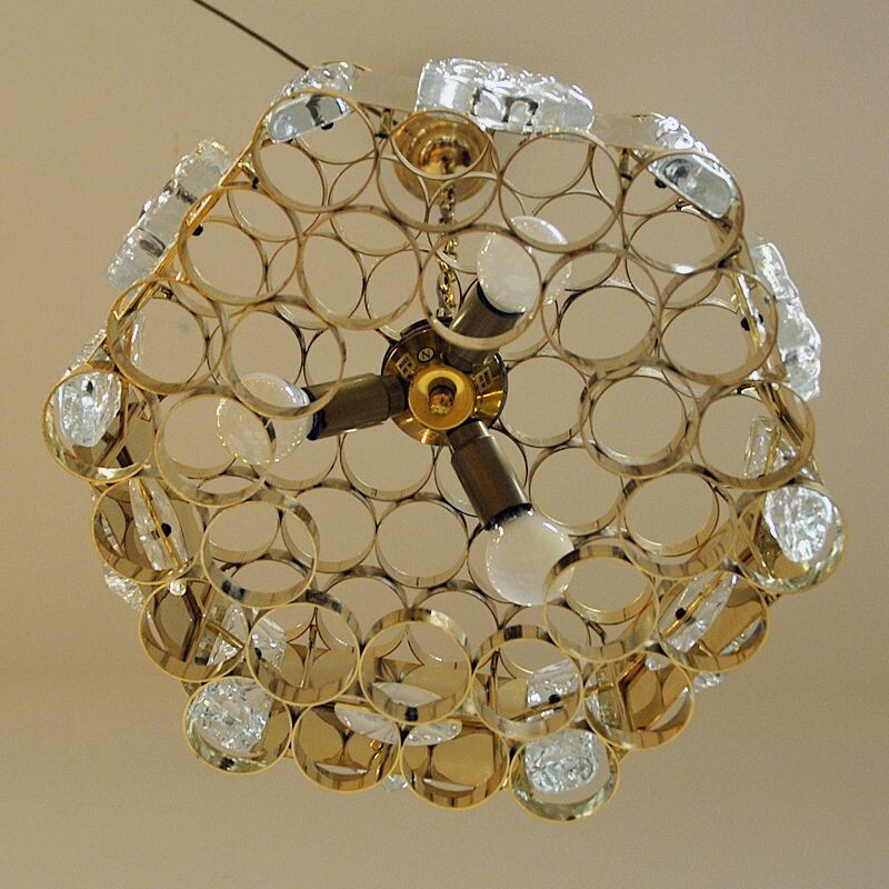 Vintage brass and glass pendant lamp by As Metall, Norway 1970