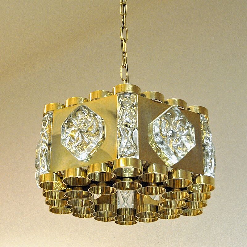 Vintage brass and glass pendant lamp by As Metall, Norway 1970