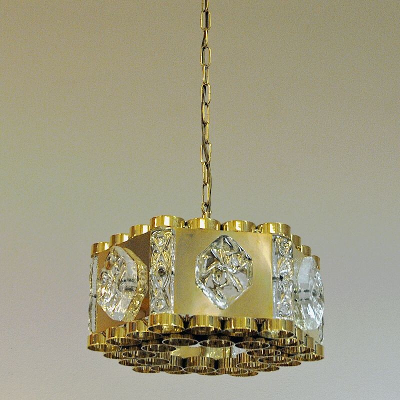 Vintage brass and glass pendant lamp by As Metall, Norway 1970