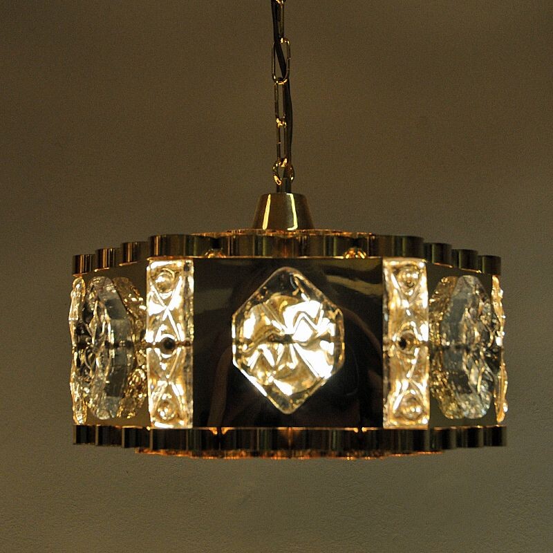 Vintage brass and glass pendant lamp by As Metall, Norway 1970