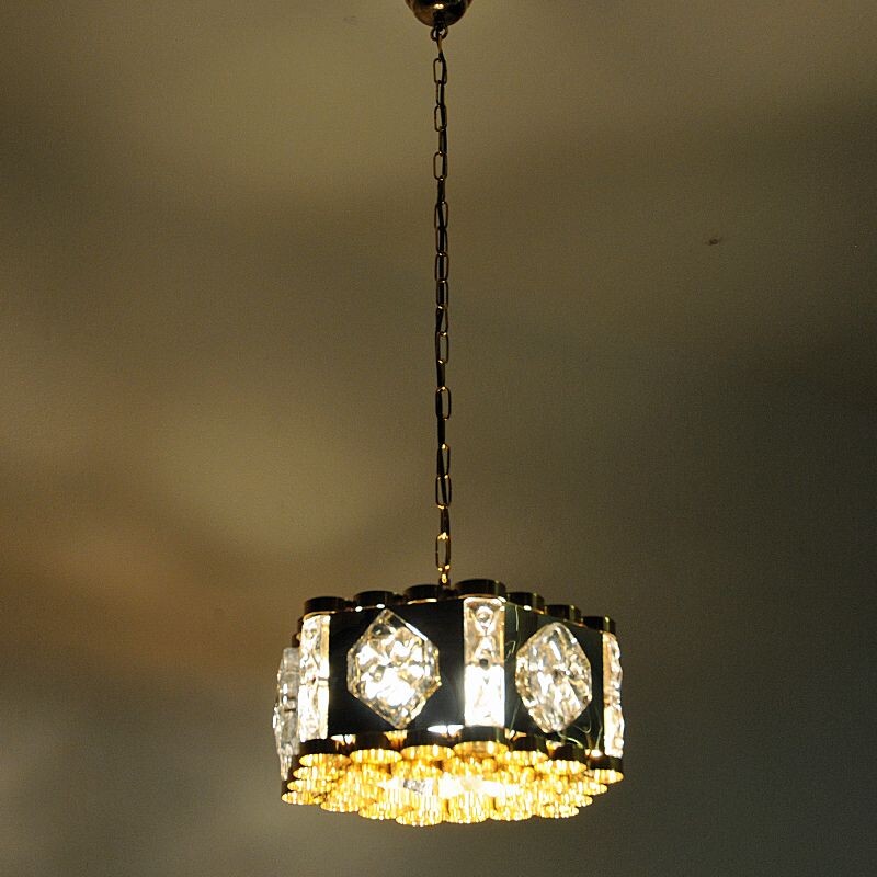 Vintage brass and glass pendant lamp by As Metall, Norway 1970