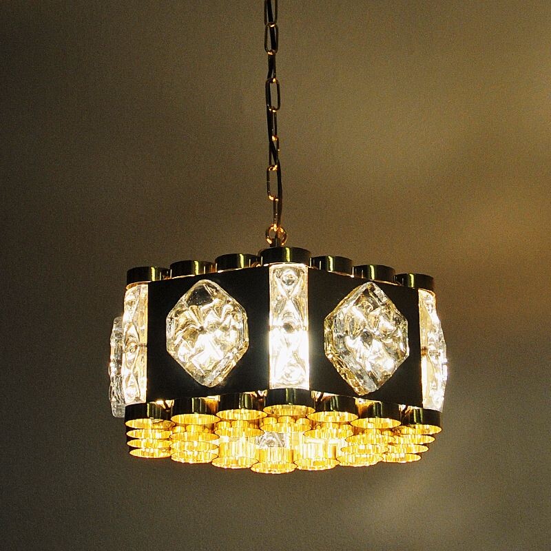 Vintage brass and glass pendant lamp by As Metall, Norway 1970