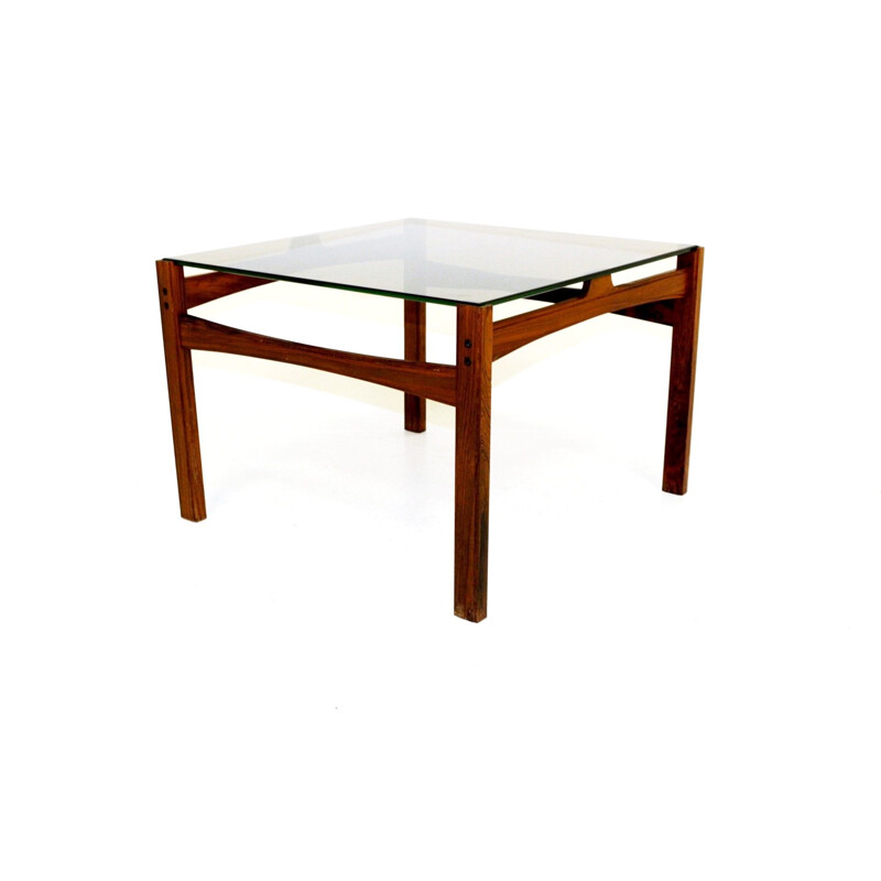 Vintage coffee table in rosewood and smoked glass, Sweden 1960