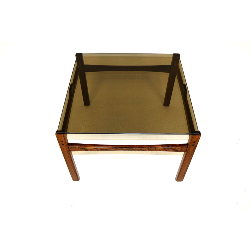 Vintage coffee table in rosewood and smoked glass, Sweden 1960