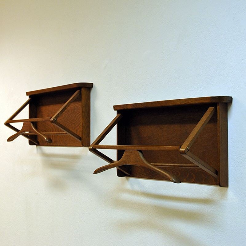 Vintage dark wood wall valet by Per Granebo, Sweden 1970