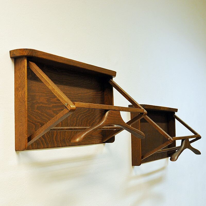 Vintage dark wood wall valet by Per Granebo, Sweden 1970