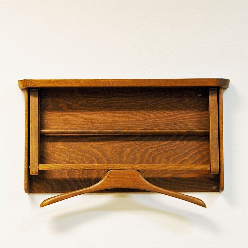 Vintage dark wood wall valet by Per Granebo, Sweden 1970