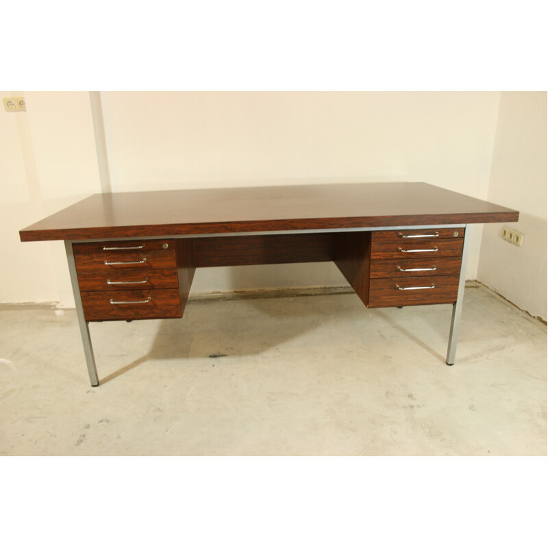 Large vintage rosewood and chrome sliding door desk