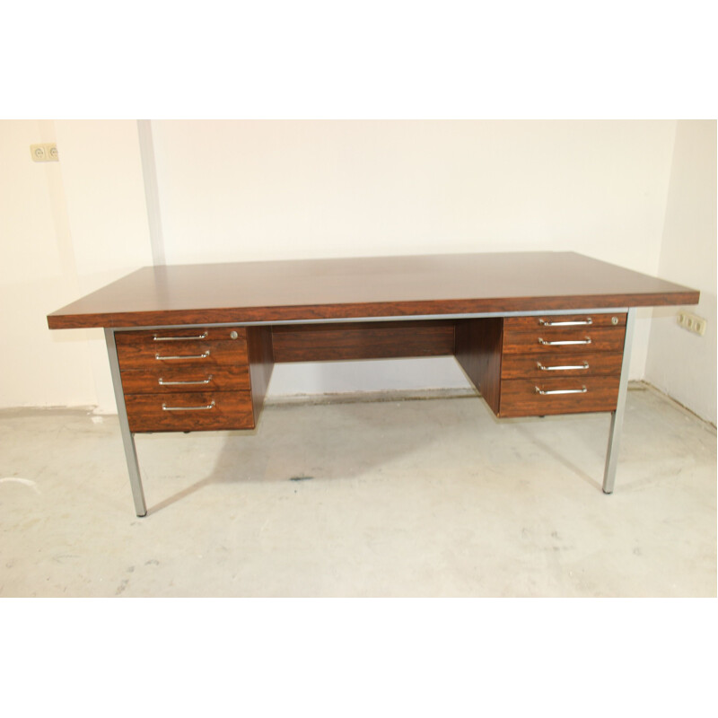 Large vintage rosewood and chrome sliding door desk