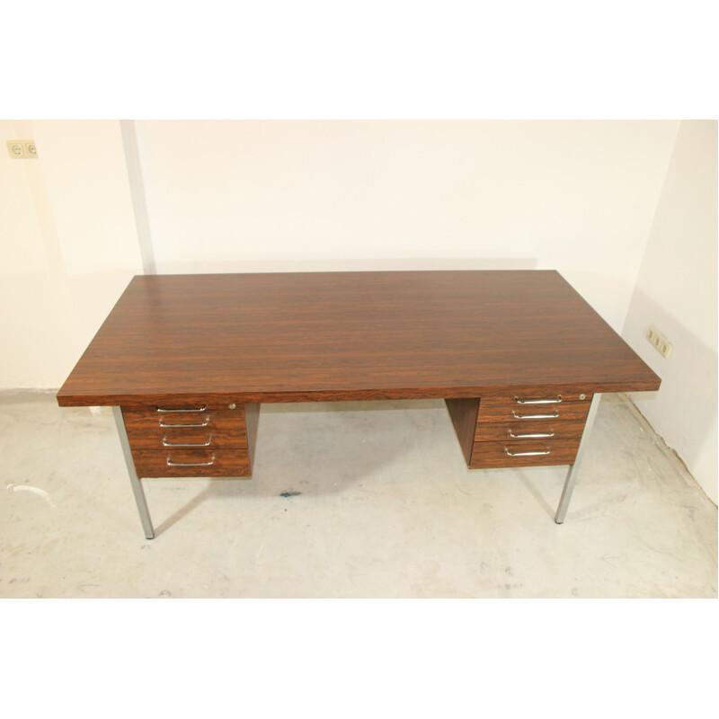 Large vintage rosewood and chrome sliding door desk