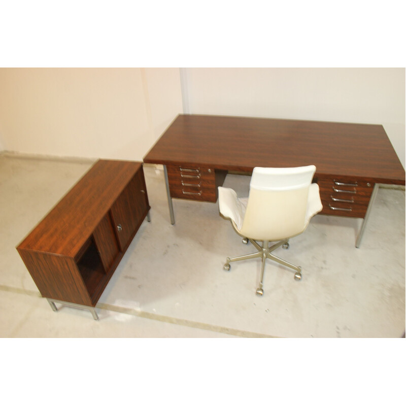 Large vintage rosewood and chrome sliding door desk