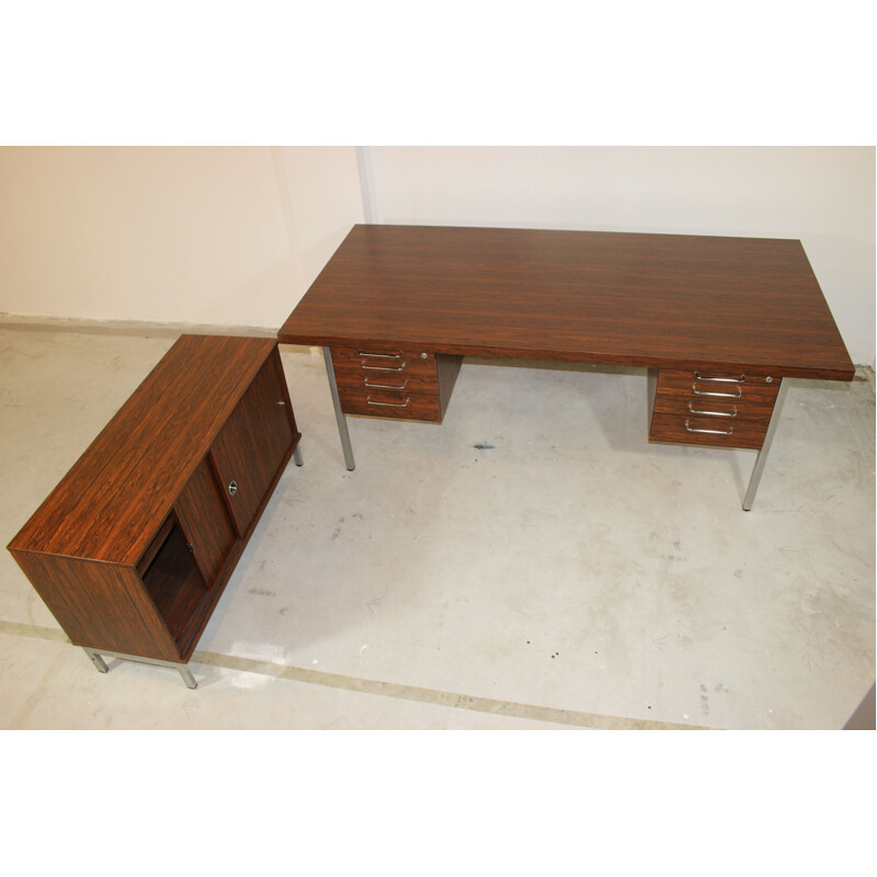 Large vintage rosewood and chrome sliding door desk