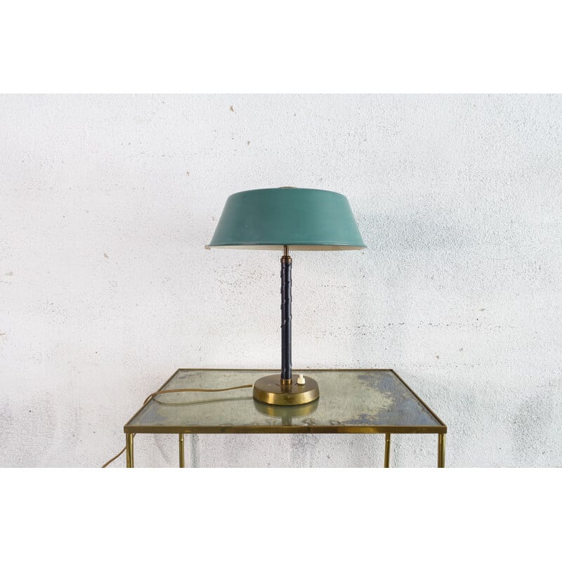 Vintage table Lamp in Brass and Leather by Einar Backstrom 1940s