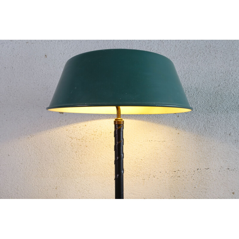 Lampe de table vintage en laiton et cuir par Einar Backstrom 1940