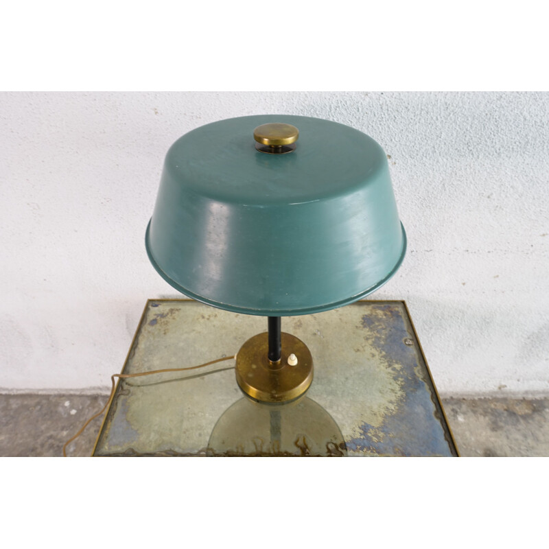 Lampe de table vintage en laiton et cuir par Einar Backstrom 1940