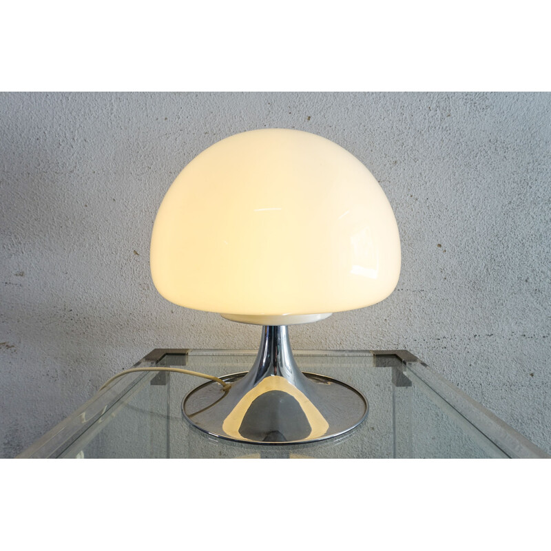 Lampe de table vintage Reggiani en verre opalin aux champignons 1960