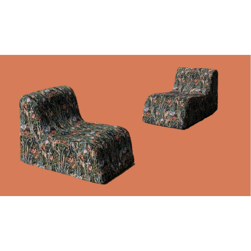 Pair of vintage warmers Jacquard floral fabric on black background