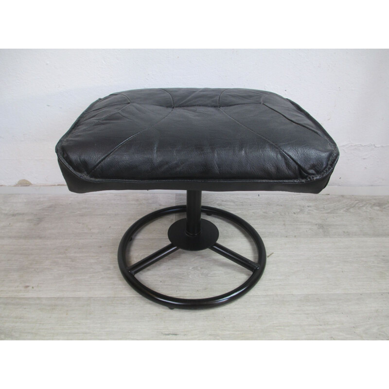 Vintage Leather Pouffe 1970s