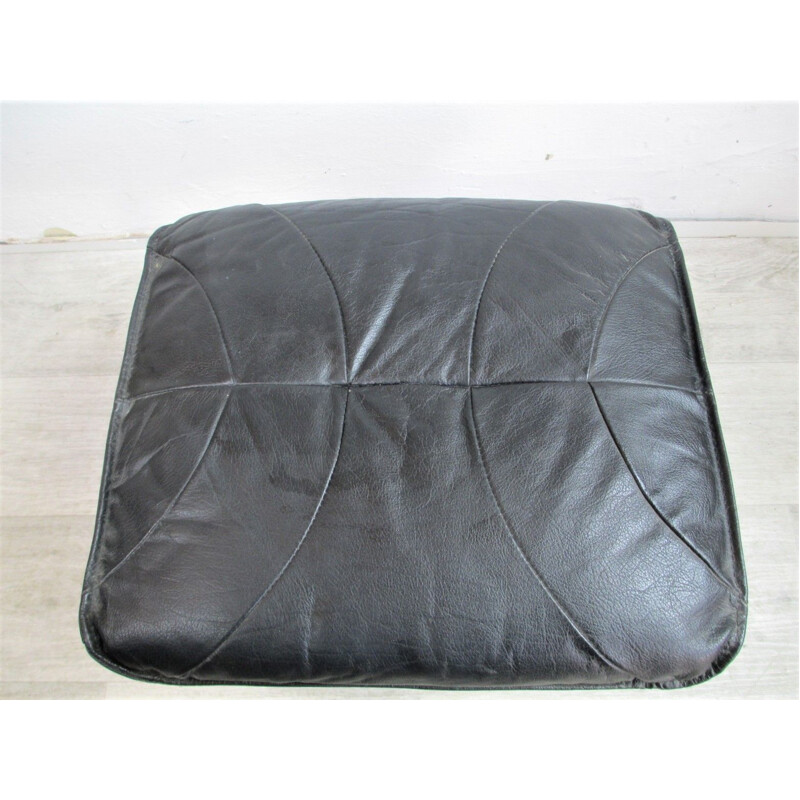 Vintage Leather Pouffe 1970s