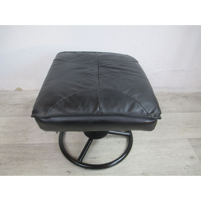 Vintage Leather Pouffe 1970s