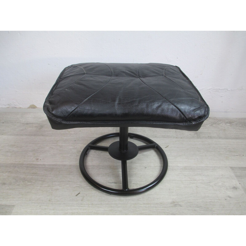 Vintage Leather Pouffe 1970s