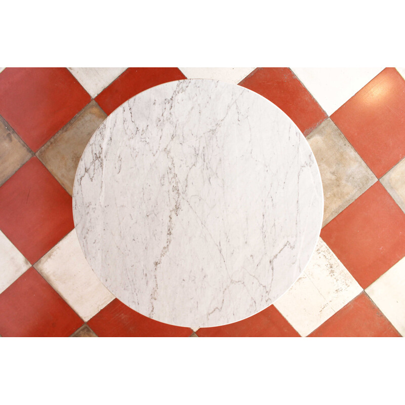 Vassoio rotondo vintage in marmo di Carrara con struttura in ferro 1960