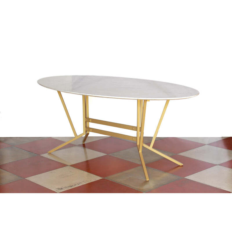 Vintage Dining Table With Carrara Marble Top And Iron Structure Italian 1960s