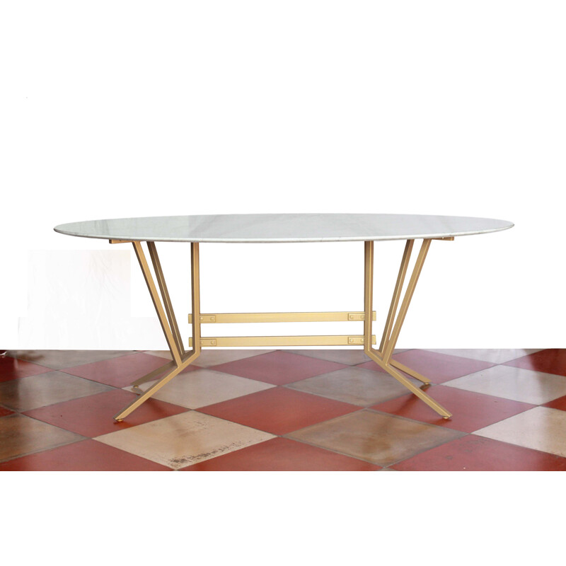 Table vintage avec plateau en marbre de Carrare et structure en fer Italie 1960