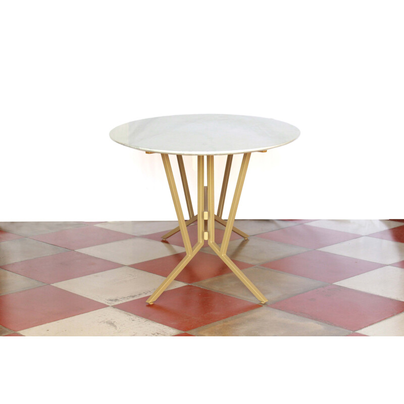 Table vintage avec plateau en marbre de Carrare et structure en fer Italie 1960