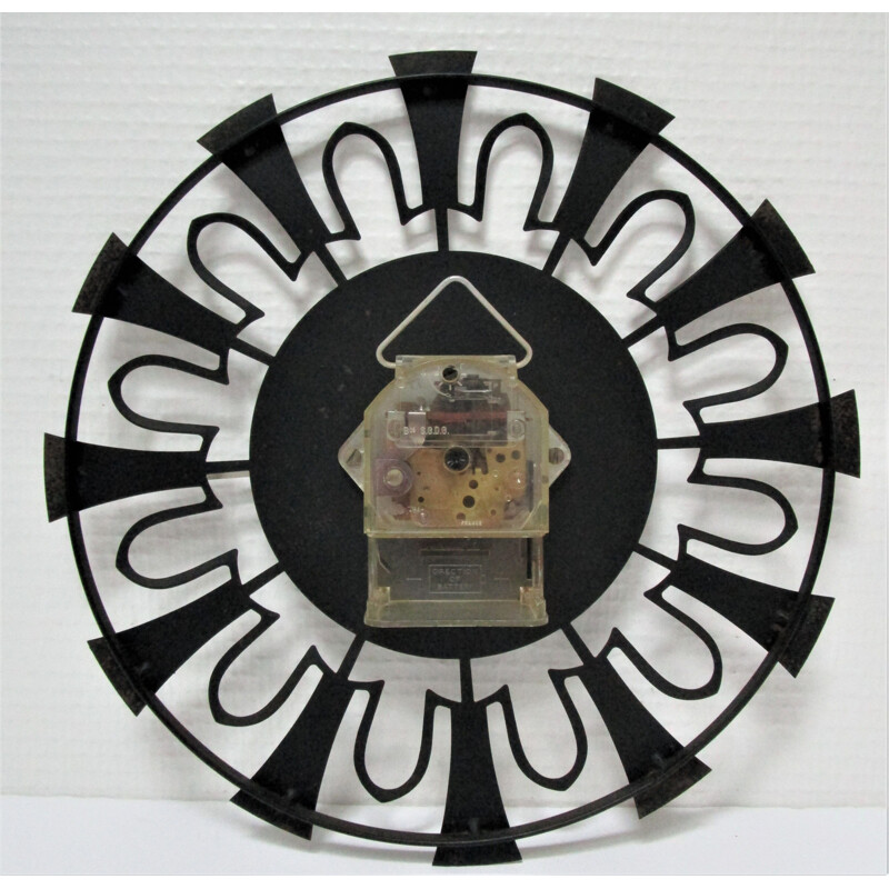 horloge vintage murale métal noir et doré allemande 1960