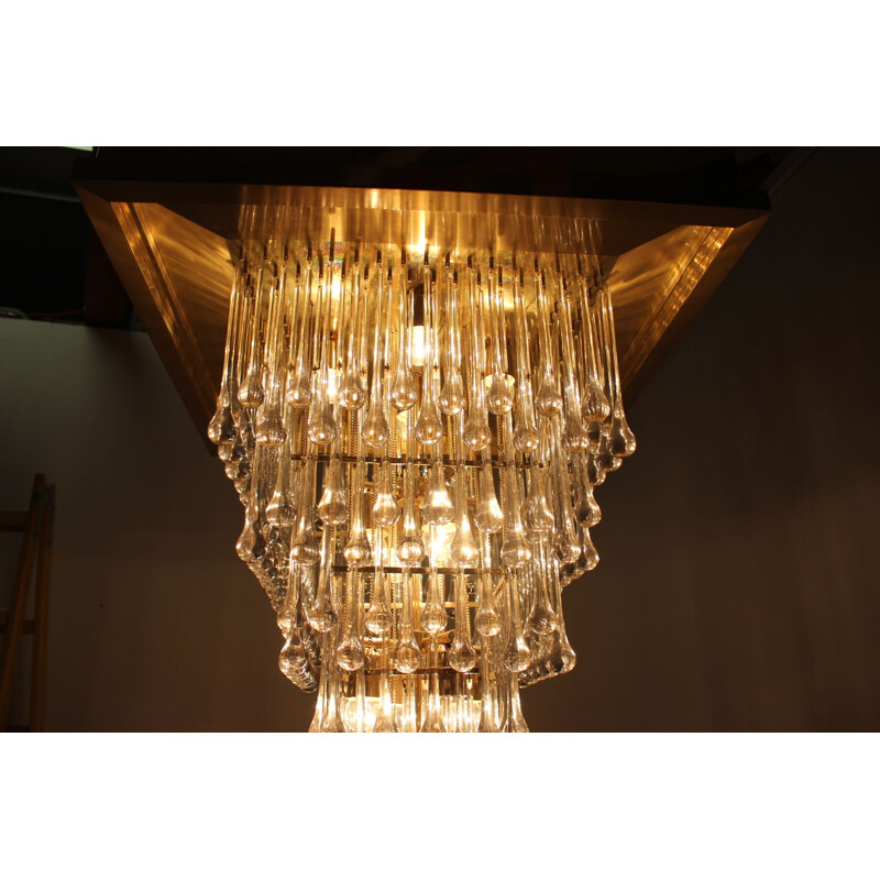 Vintage glass and brass chandelier Italy 1970s