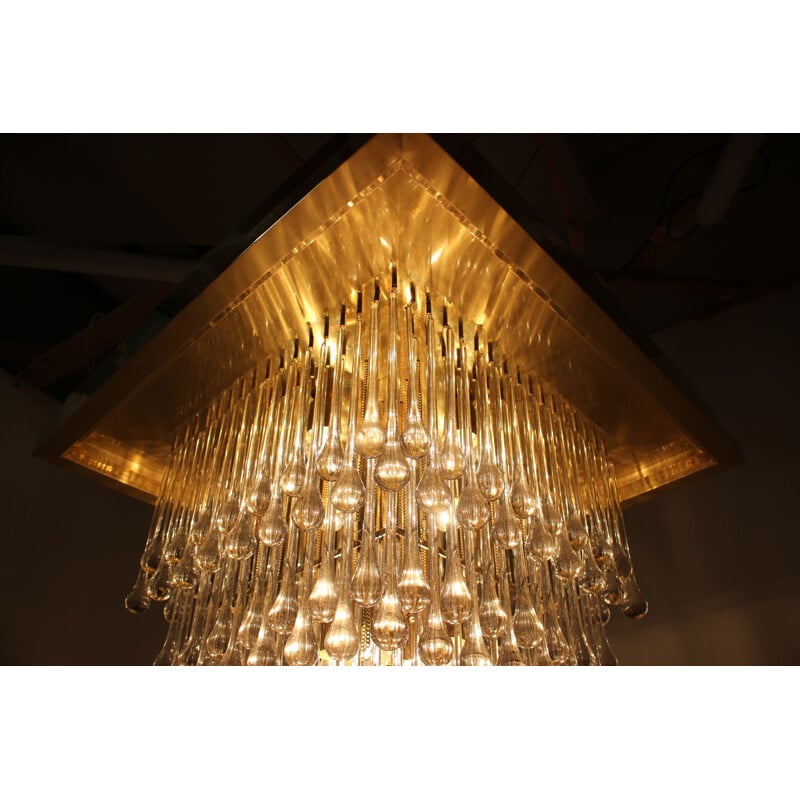 Vintage glass and brass chandelier Italy 1970s