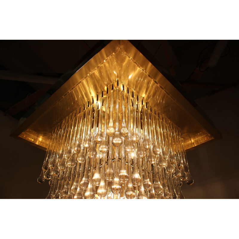 Vintage glass and brass chandelier Italy 1970s