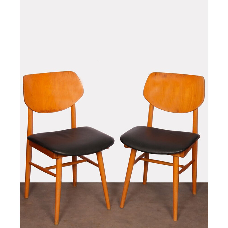 Pair of vintage chairs in wood and skai 1960s