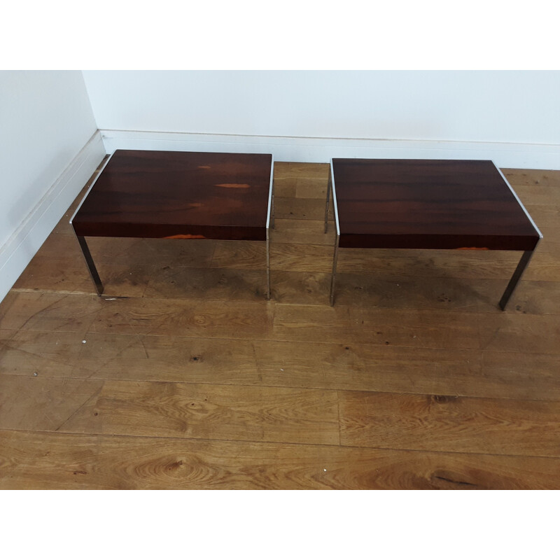 Pair of vintage rosewood and chrome tables by Merrow Associates 1970s