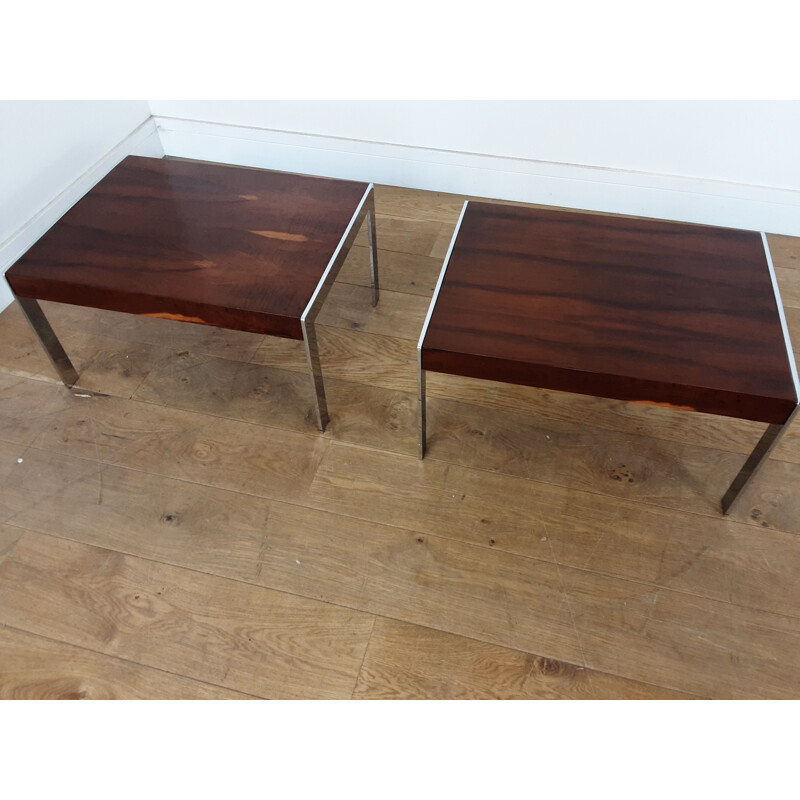 Pair of vintage rosewood and chrome tables by Merrow Associates 1970s