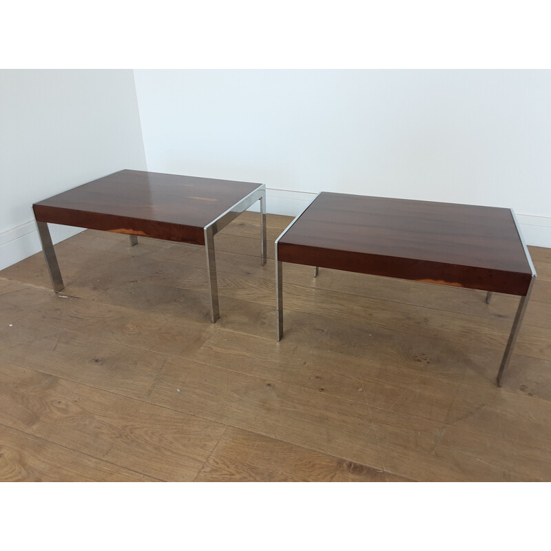 Paire de tables vintage en palissandre et chrome par Merrow Associates 1970