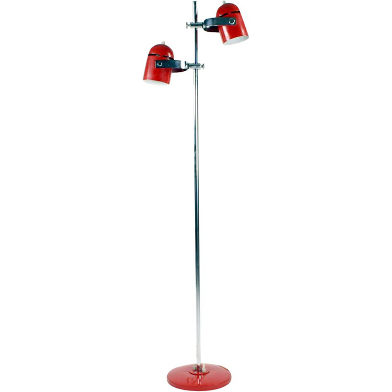 Vintage Floor Lamp Combi Lux In Red Metal & Chrome By Stanislav Indra Czechoslovakia 1970s