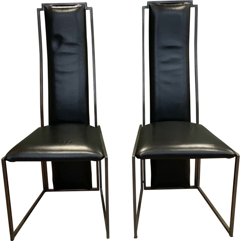 Pair of vintage leather chairs Maison Jansen 1970