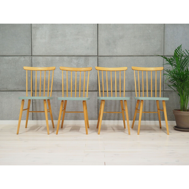 Set of 4 vintage beech chairs Denmark 1970s