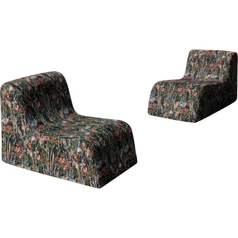 Pair of vintage warmers Jacquard floral fabric on black background
