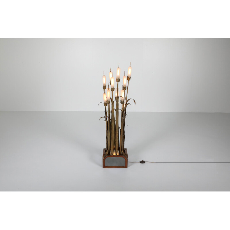 Vintage art deco brass and glass floor lamp, Netherlands 1930