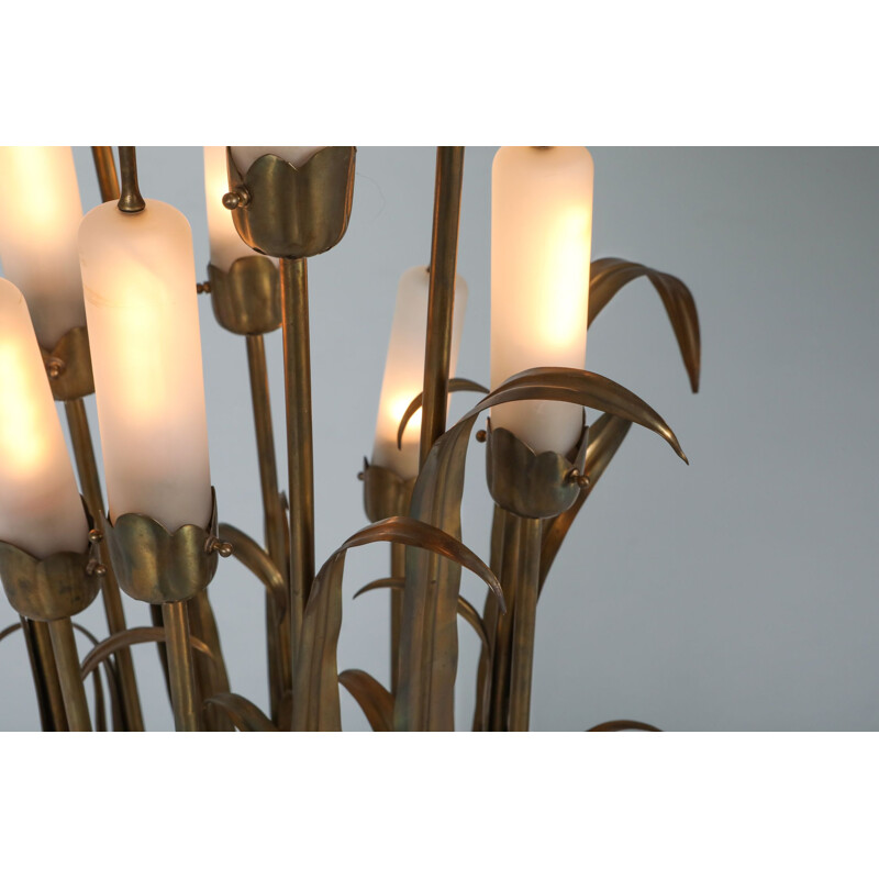 Vintage art deco brass and glass floor lamp, Netherlands 1930